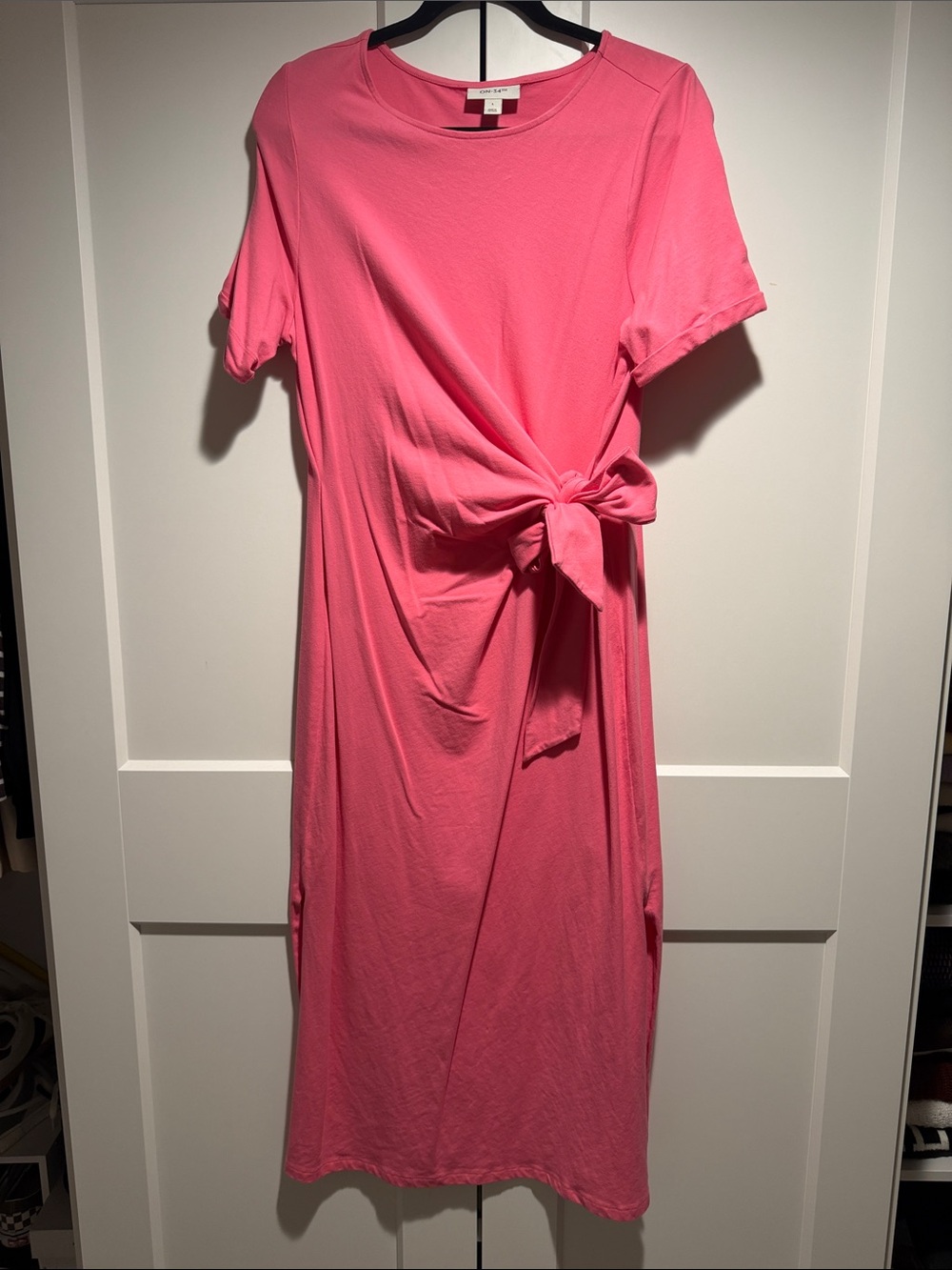 Midi Tie-Waist Dress in Bright Pink